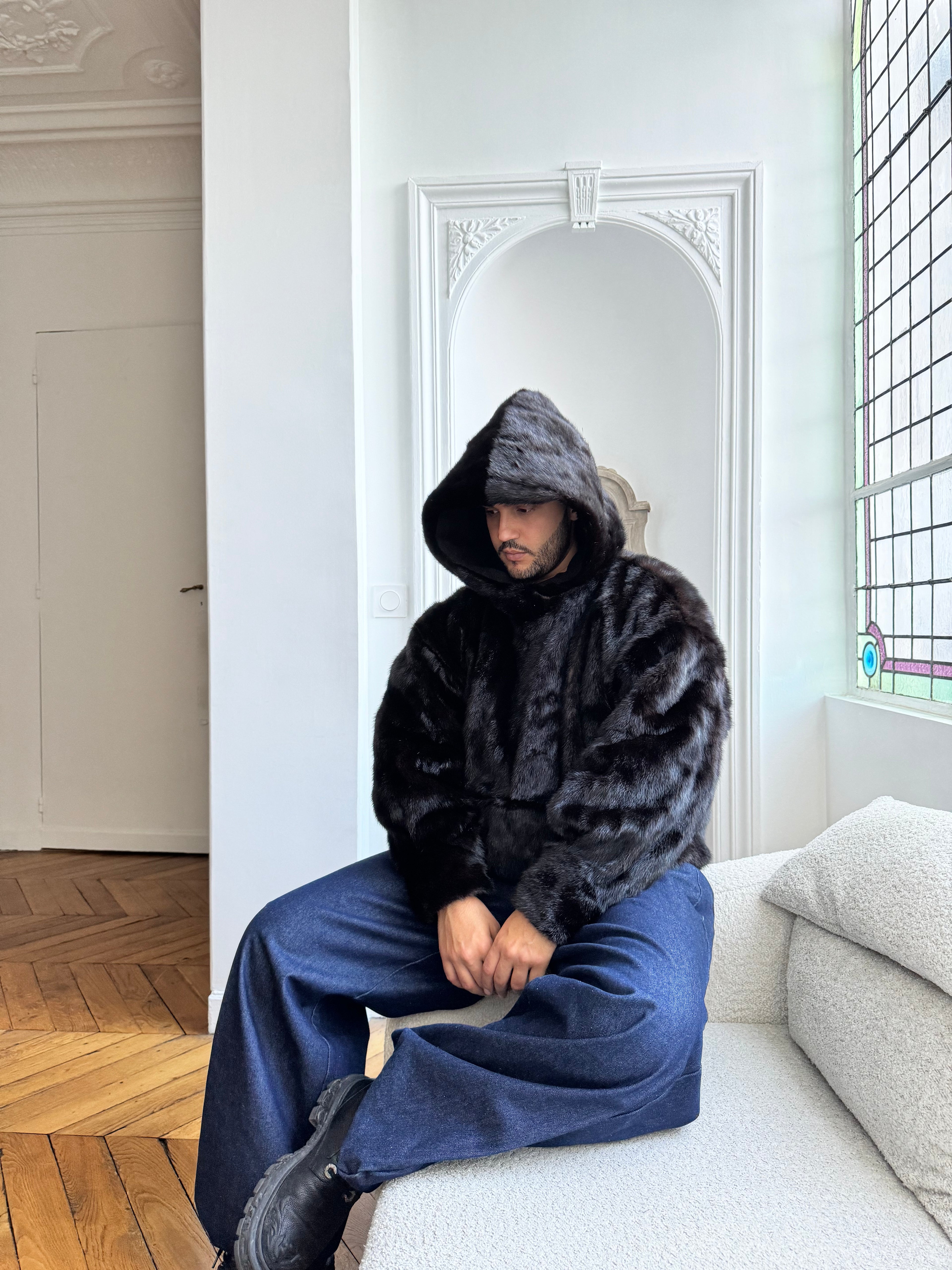 Hoodie fourrure vison brun